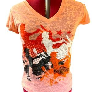 Harley Davidson orange Short sleeve T shirt size S/M